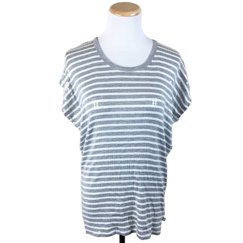 MICHAEL Michael Kors Gray Striped Clear Sequin Oversized Tee Size XS